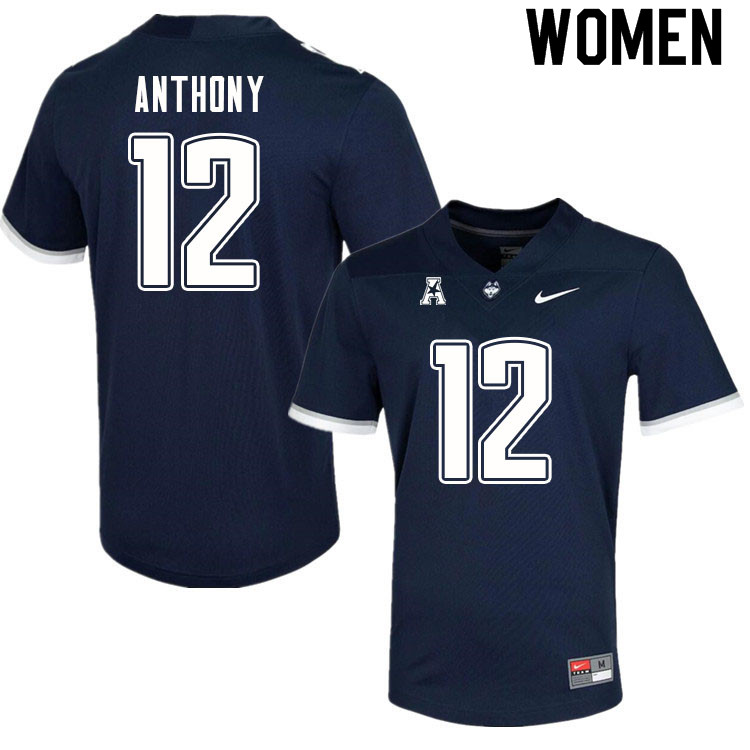 Women #12 Kaleb Anthony Uconn Huskies College Football Jerseys Sale-Navy